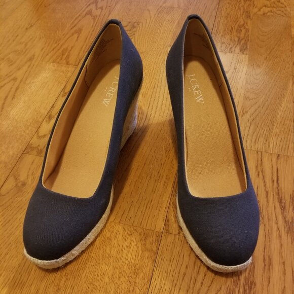 J. Crew Seville Espadrille - wedge heel. Size 7.5 Navy blue NWOT - Picture 1 of 9